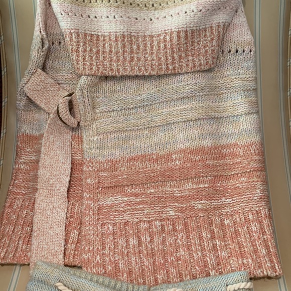 FREE PEOPLE SOUTHWEST SWEATER SET COTTON CROCHET KNIT IN SUNSET COMBO SIZE L - Picture 9 of 16